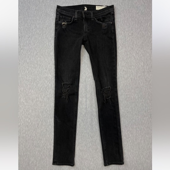 rag & bone Denim - rag & bone Women's Black Distressed Skinny Jeans